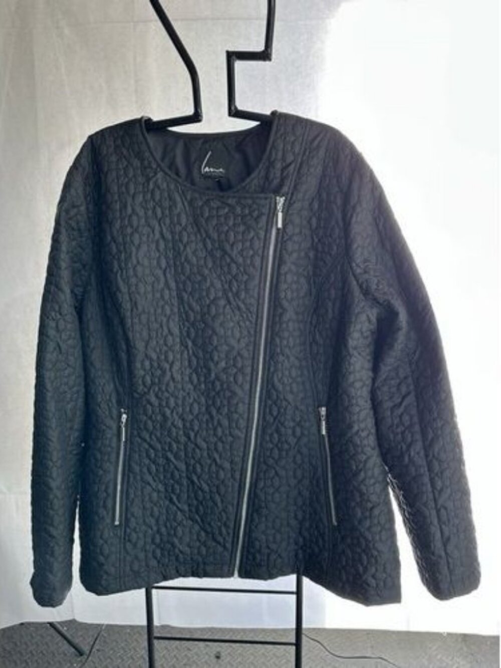Lane Bryant Jacket Womens XL Black Silver Side Zip Quilted Edgy Puffer Winter